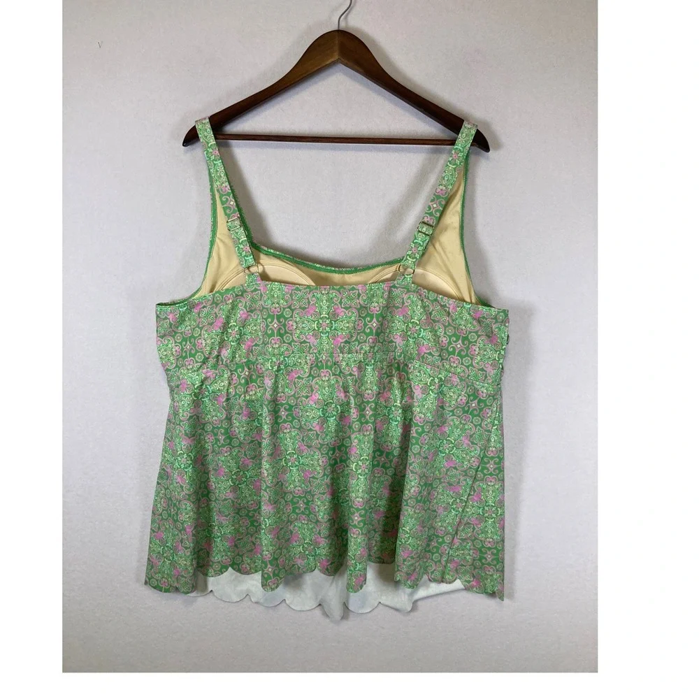 Boho Preppy Susan‎ Graver Womens 28W Green Pink Paisley Scalloped Tankini Top